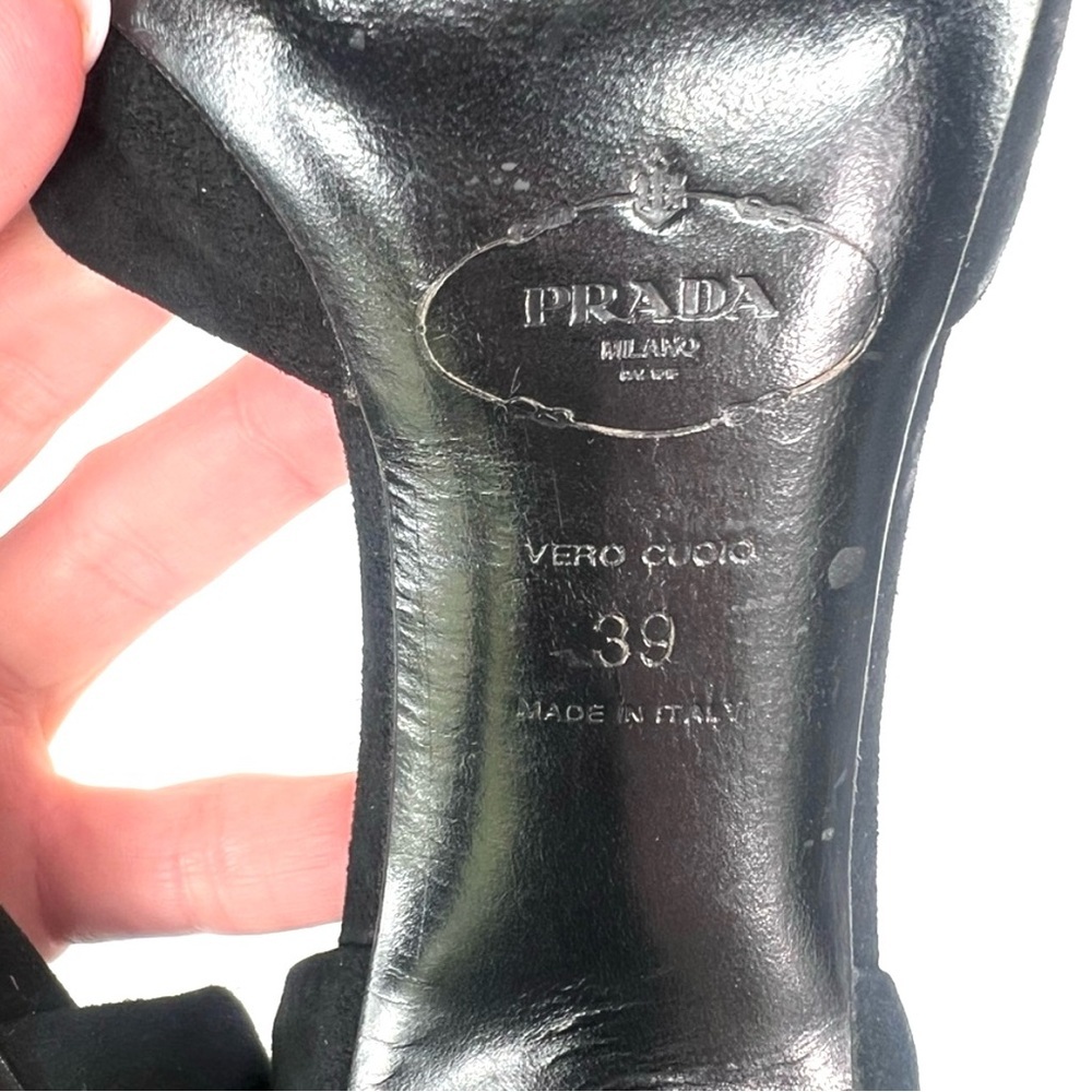 Vintage Prada Black Suede Peeptoe Stiletto Pumps D’Orsay Style Size 39 US 9 Nine - Picture 9 of 10